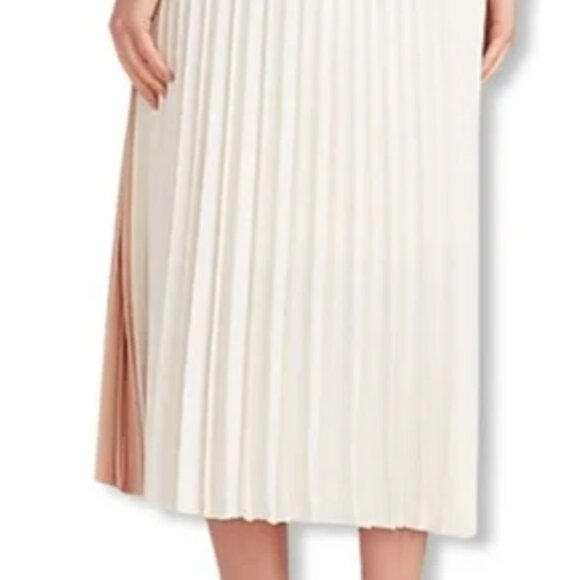 NWT EXPRESS High Waisted Pleated Color Block Midi Skirt S - Picture 3 of 6